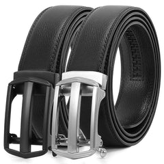 Men's Ratchet Belt for Dress 2Pack Slid Leather Belt with Automatic Click Buckle