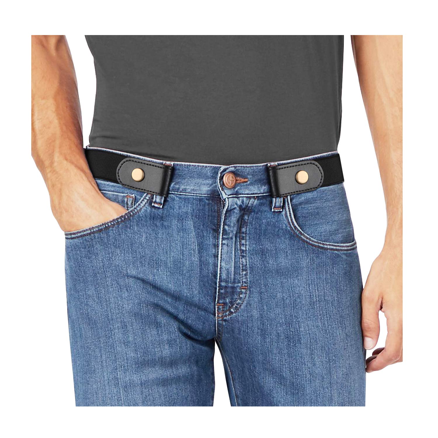 No Buckle Stretch No Show Belt for Men 1.38 inches Wide, Buckless Invisible Elastic Belt for Jeans Pants - JASGOOD OFFICIAL
