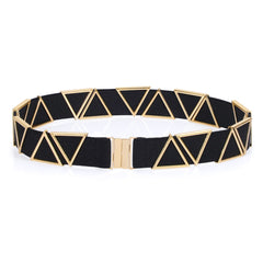 High Waist Elastic Belt ,Women Stretch Belt Flat Gold Buckle with Triangle Metal