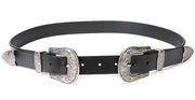 Women Leather Belts Ladies Vintage Western Design Black Waist Belt for Pants Dresses