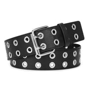 PU Leather Punk Belt for Women Men Jeans 2 Hole Belts 1.5 Wide