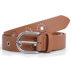 JASGOOD Women Grommet Leather Belt, Ladies Studded Holes Belts for Jeans Pants