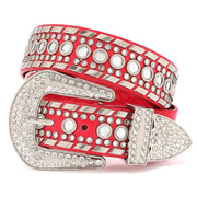 Women Men Western Rhinestone Studded Leather Belt Unisex Bling Cowgirl Cowboy Waist Belt for Jeans Pants