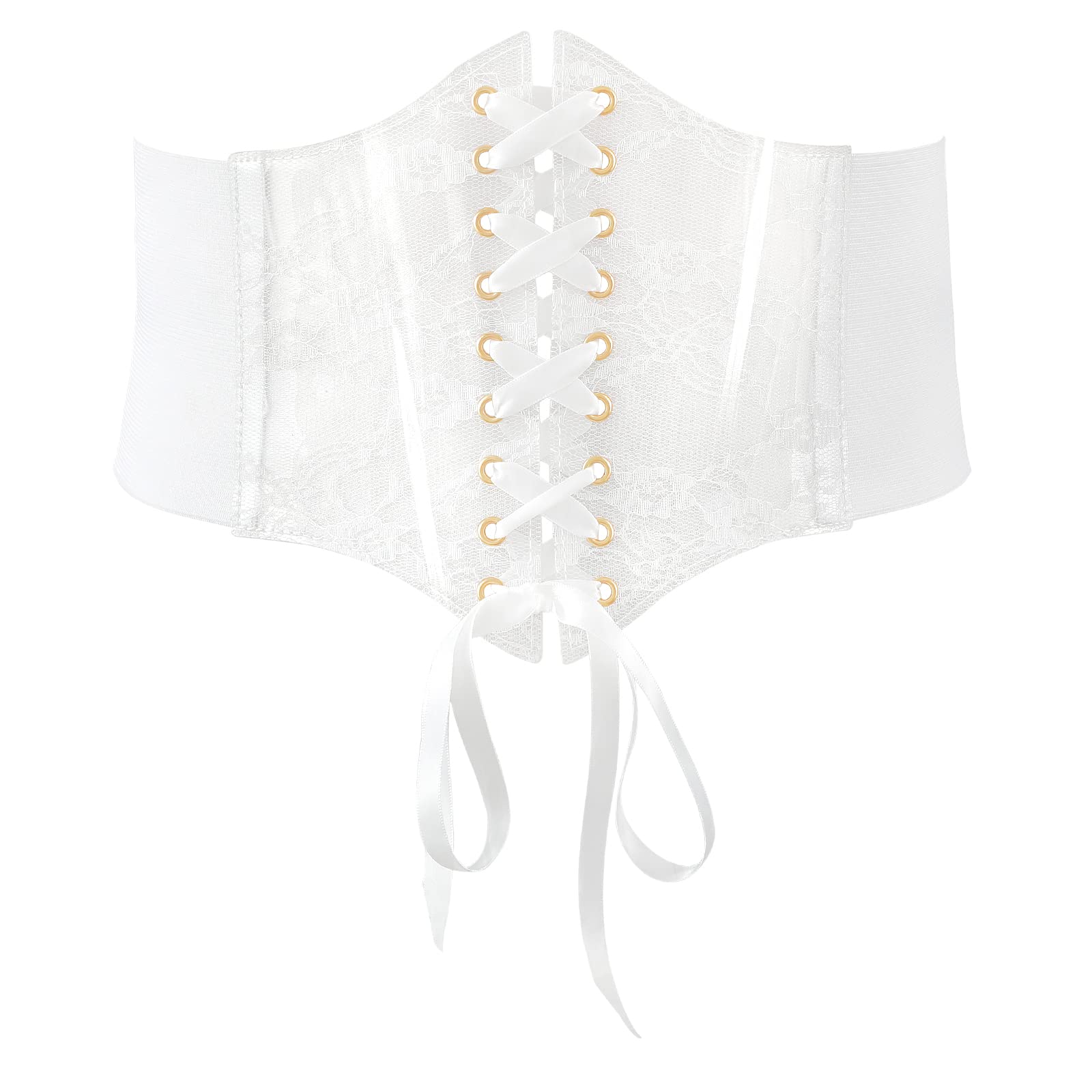 Women Lace-up Corset Waist Belt Transparent PVC Lace Crochet  Elastic Wide Belt for Dress - JASGOOD OFFICIAL