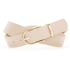 Women Leather belt Faux leather Chic Belt for Jeans Solid Color with Long Gold Curved Pin Buckle