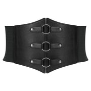 Women Corset Belt Metal O-Ring Decor Wide Elastic Belt for Daily Dress Cosplay Halloween Costumes