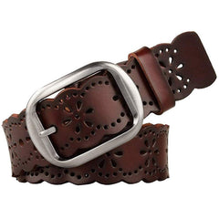 JASGOOD Women’s Hollow Flower Leather Belt for Jeans Pants Wide Belt for Ladies