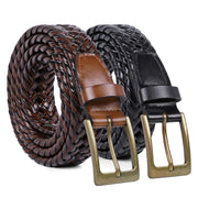 JASGOOD Men's Braided Leather Belt Braided Woven Belt for Men Casual Jeans with Solid Strap Single Prong Buckle - JASGOOD OFFICIAL