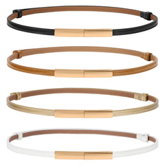2 Pack Women Skinny Leather Belt Adjustable Fashion Dress Belt Thin Waist Belts for Ladies Girls
