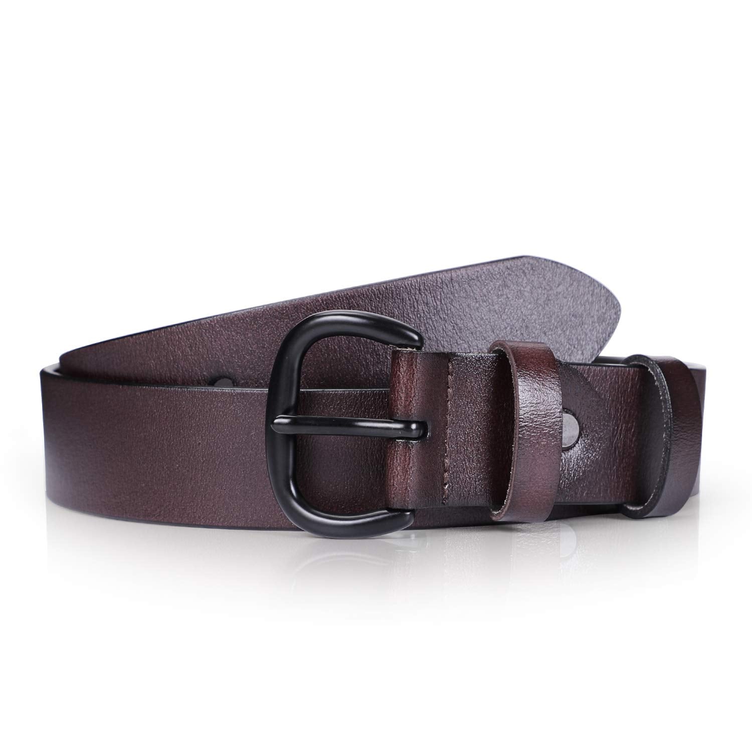 JASGOOD Women's Black Leather Jeans Belt Waist Casual Belt for Pants Shorts with Black Metal Buckle - JASGOOD OFFICIAL