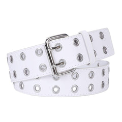 PU Leather Punk Belt for Women Men Jeans 2 Hole Belts 1.5 Wide