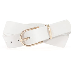 Women Leather belt Faux leather Chic Belt for Jeans Solid Color with Long Gold Curved Pin Buckle