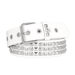Punk Rivet Studded Belt Goth Row Pyramid Square Bead PU Leather Vintage Punk Rock Grommet Belt for Jeans Pants