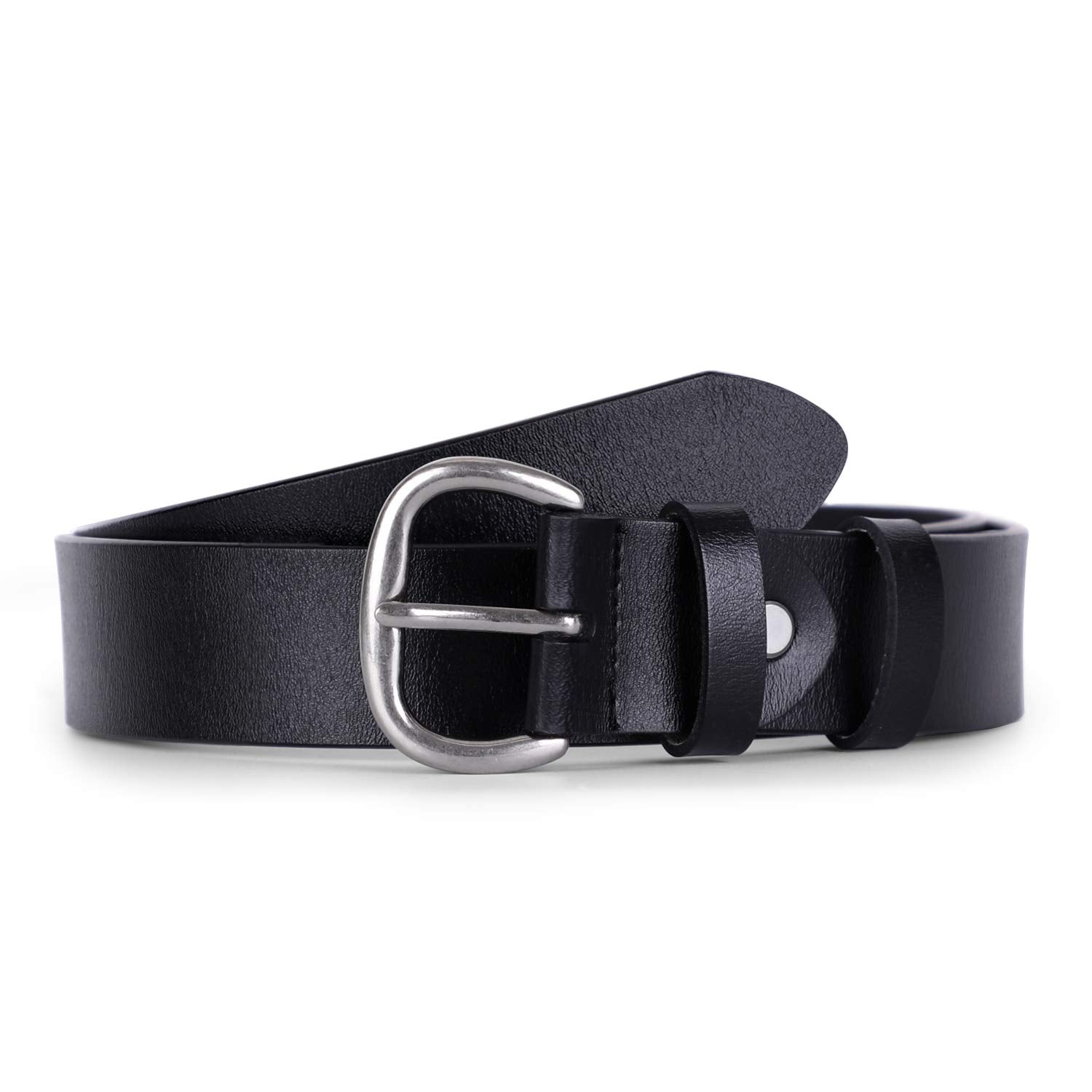 JASGOOD Women's Black Leather Jeans Belt Waist Casual Belt for Pants Shorts with Black Metal Buckle - JASGOOD OFFICIAL