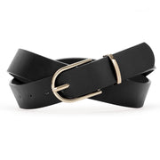 Women Leather belt Faux leather Chic Belt for Jeans Solid Color with Long Gold Curved Pin Buckle