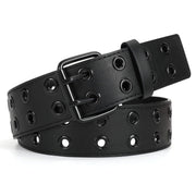 PU Leather Punk Belt for Women Men Jeans 2 Hole Belts 1.5 Wide