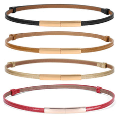 2 Pack Women Skinny Leather Belt Adjustable Fashion Dress Belt Thin Waist Belts for Ladies Girls