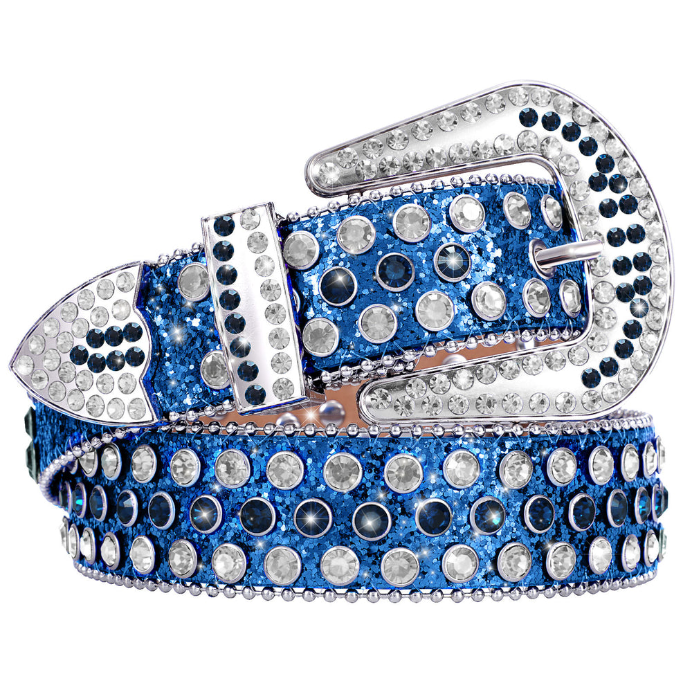 Popular Luxury Crystal Diamond Studded Rhinestone Belts Western Sparkle Designer Leather Women Mens Belt
