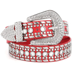 Rhinestone Belt for Men Women Western Cowboy Cowgirl Bling Studded Leather Belt for Jeans Pants