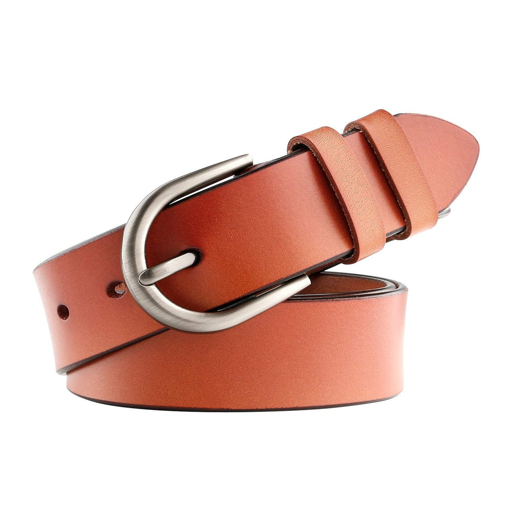 Women Leather Belt for Pants Dress Jeans Waist Belt with Brushed Alloy Buckle By JASGOOD 
