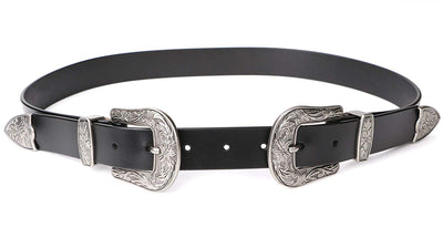 Women Leather Belts Ladies Vintage Western Design Black Waist Belt for Pants Jeans Dresses 