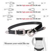 Women Leather Belts Ladies Vintage Western Design Black Waist Belt for Pants Jeans Dresses 