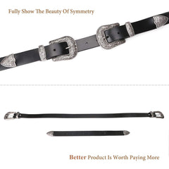 Women Leather Belts Ladies Vintage Western Design Black Waist Belt for Pants Jeans Dresses 