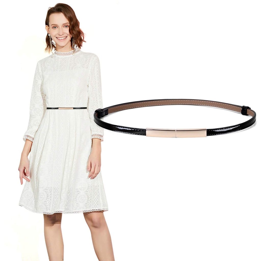 Women’s Skinny Leather Belt Adjustable Slim Waist Belt with Gold Alloy Buckle for Dress By JASGOOD 