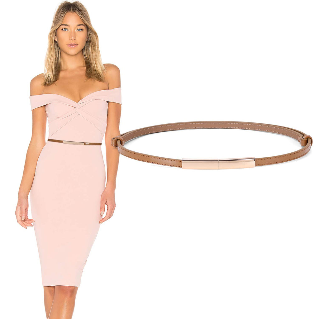 Women’s Skinny Leather Belt Adjustable Slim Waist Belt with Gold Alloy Buckle for Dress By JASGOOD 