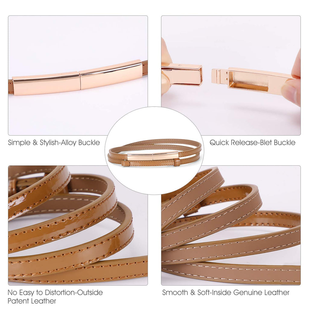 Women’s Skinny Leather Belt Adjustable Slim Waist Belt with Gold Alloy Buckle for Dress By JASGOOD 
