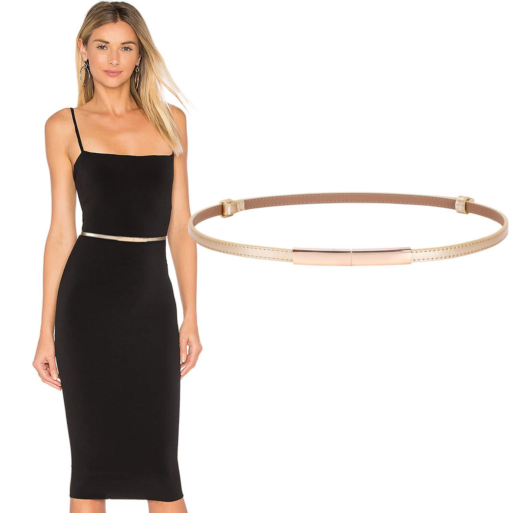 Women’s Skinny Leather Belt Adjustable Slim Waist Belt with Gold Alloy Buckle for Dress By JASGOOD 