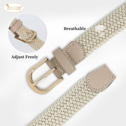 JASGOOD Elastic Braided Canvas Belt, Stretch Woven Belt for Jeans Shorts Pants Casual Golf Belt with Gold Buckle
