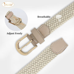 JASGOOD Elastic Braided Canvas Belt, Stretch Woven Belt for Jeans Shorts Pants Casual Golf Belt with Gold Buckle