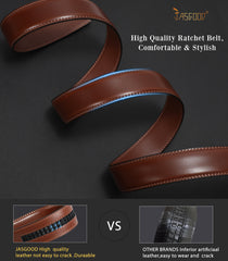 JASGOOD Men's Leather Ratchet Belt Strap without Buckle, Replacement Leather Belt Strap 35mm/1.38", Fit 40mm/1.57” buckle