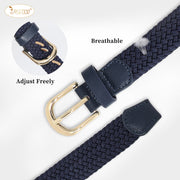 JASGOOD Elastic Braided Canvas Belt, Stretch Woven Belt for Jeans Shorts Pants Casual Golf Belt with Gold Buckle