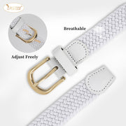 JASGOOD Elastic Braided Canvas Belt, Stretch Woven Belt for Jeans Shorts Pants Casual Golf Belt with Gold Buckle