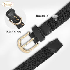 JASGOOD Elastic Braided Canvas Belt, Stretch Woven Belt for Jeans Shorts Pants Casual Golf Belt with Gold Buckle