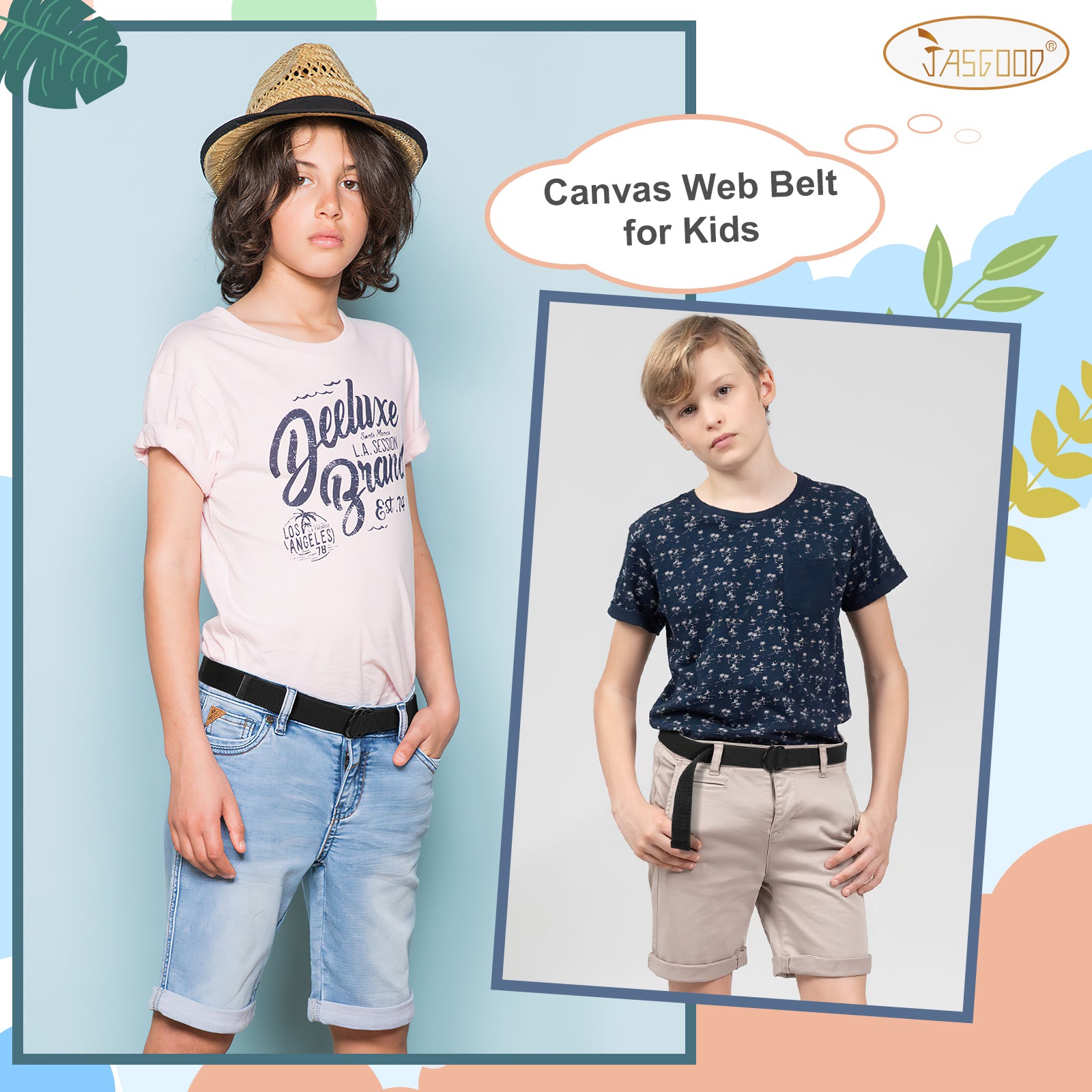 Boy's Belt JASGOOD Kids Canvas Web Belt Football Belt with Double D-ring Buckle - JASGOOD OFFICIAL