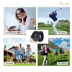 JASGOOD Elastic Braided Canvas Belt, Stretch Woven Belt for Jeans Shorts Pants Casual Golf Belt with Gold Buckle