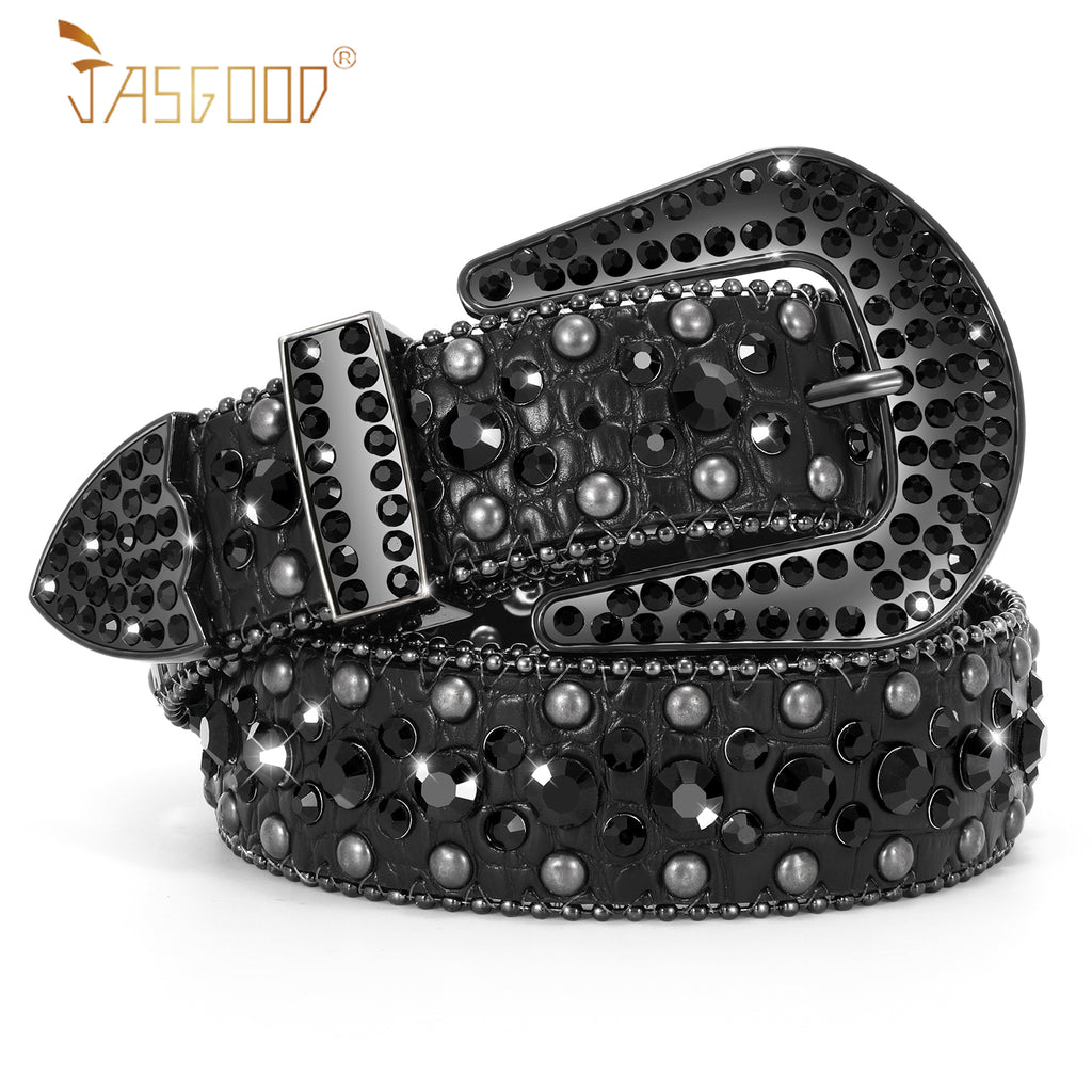 Women Mens  Popular Luxury Crystal Diamond Studded Rhinestone Western Sparkle Designer Leather Belt