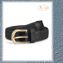 JASGOOD Elastic Braided Canvas Belt, Stretch Woven Belt for Jeans Shorts Pants Casual Golf Belt with Gold Buckle