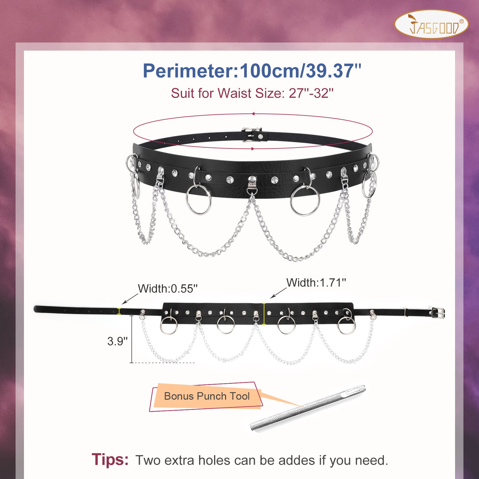 Halloween Punk Black Waist Chain Belt Women Leather Rave Body Goth Accessories Jewelry for Girls by JASGOOD - JASGOOD OFFICIAL