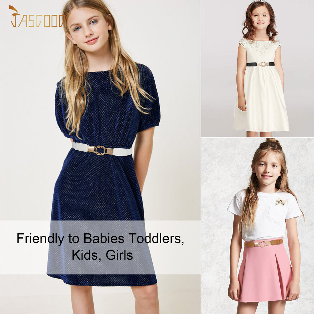 Kids Skinny Elastic Stretch Belts for girls with Easy Buckle Toddler School Uniform Dress Belts by JASGOOD - JASGOOD OFFICIAL