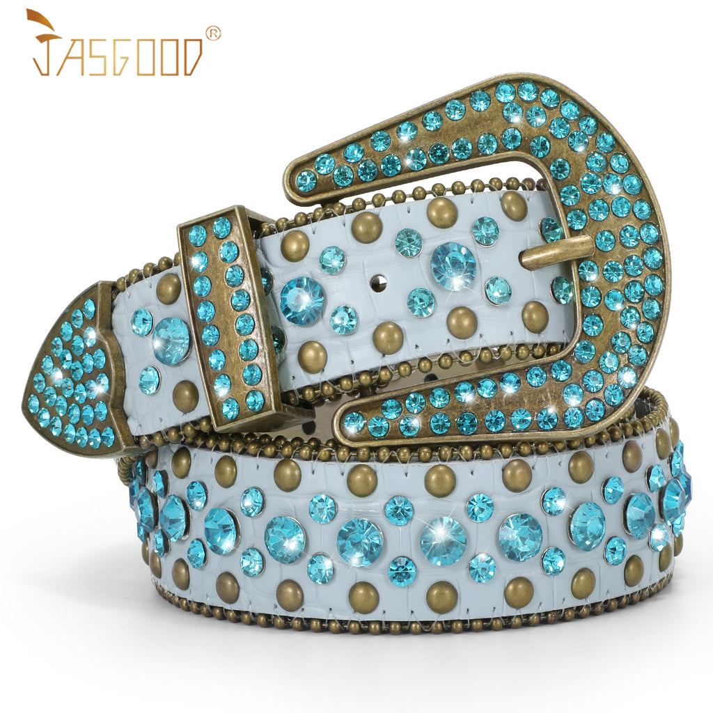 Women Mens  Popular Luxury Crystal Diamond Studded Rhinestone Western Sparkle Designer Leather Belt
