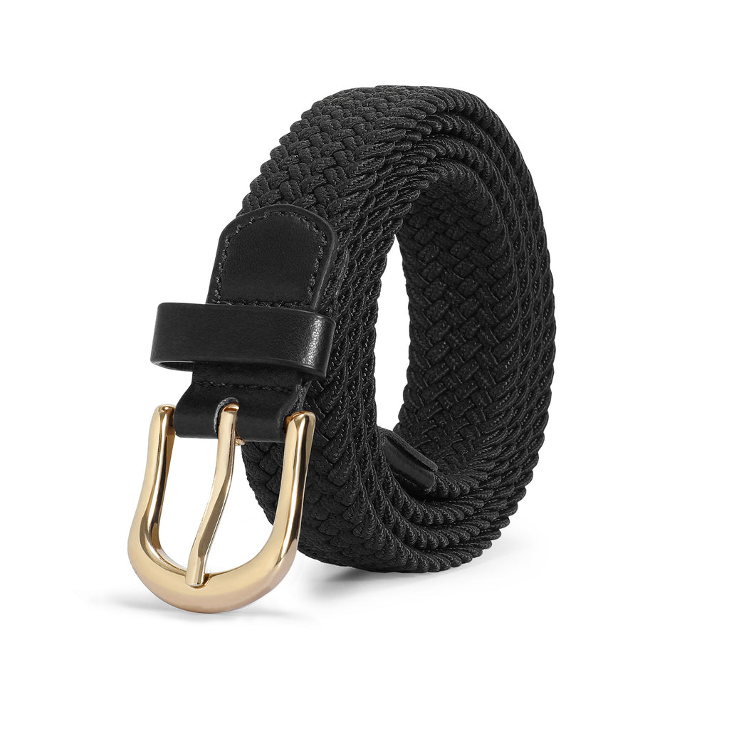 JASGOOD Elastic Braided Canvas Belt, Stretch Woven Belt for Jeans Shorts Pants Casual Golf Belt with Gold Buckle