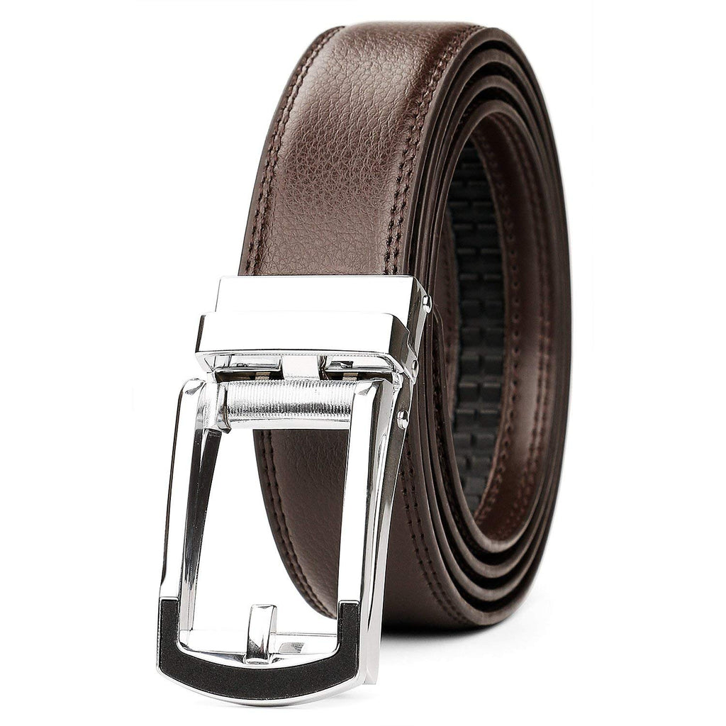 Leather Ratchet Dress Belt for Men Perfect Fit Waist Size Up to 44" with Automatic Buckle 