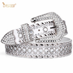 Women Halloween Rhinestone Studded Western Leather Belt Ladies Vintage Bling Cowgirl Waist Belt for Jeans Dress - JASGOOD OFFICIAL