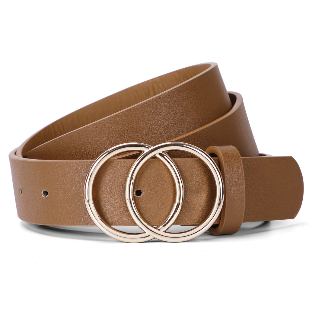 Women Leather Jeans Belt for Pants, Ladies Plus Size Waist Belts Double Ring Buckle By JASGOOD 