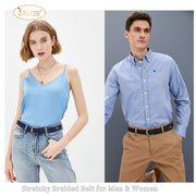 JASGOOD Elastic Braided Canvas Belt, Stretch Woven Belt for Jeans Shorts Pants Casual Golf Belt with Gold Buckle