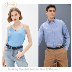 JASGOOD Elastic Braided Canvas Belt, Stretch Woven Belt for Jeans Shorts Pants Casual Golf Belt with Gold Buckle